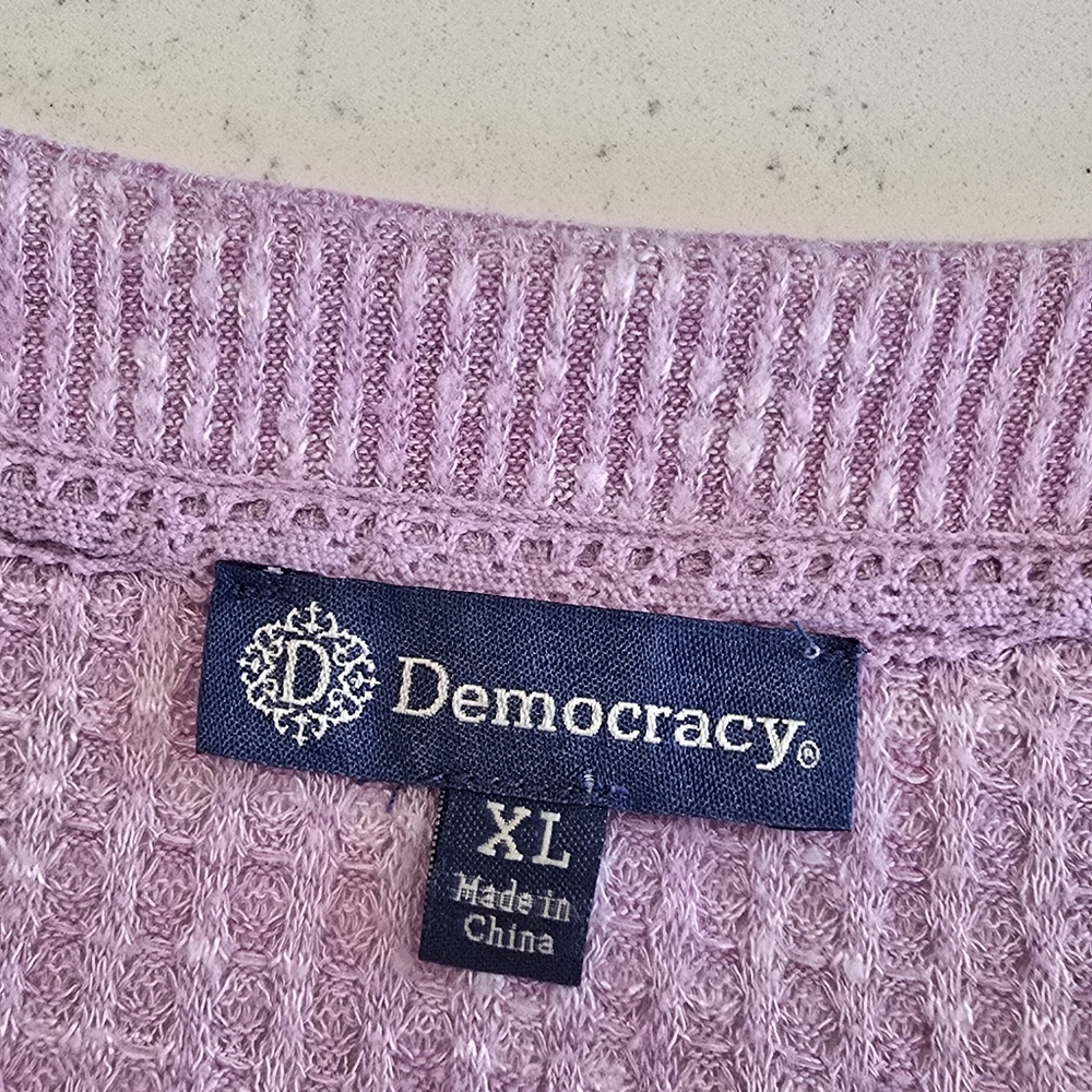 Democracy Lavender Purple Waffle Knit Pullover Sweater Top Drawstring  Womens XL - Picture 12 of 16